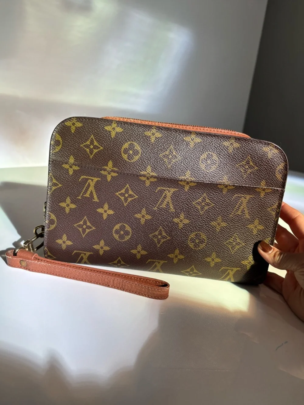 Louis Vuitton Monogram Wristlet Pouch Zip Clutch Cosmetic Bag Authentic - Picture 2 of 11